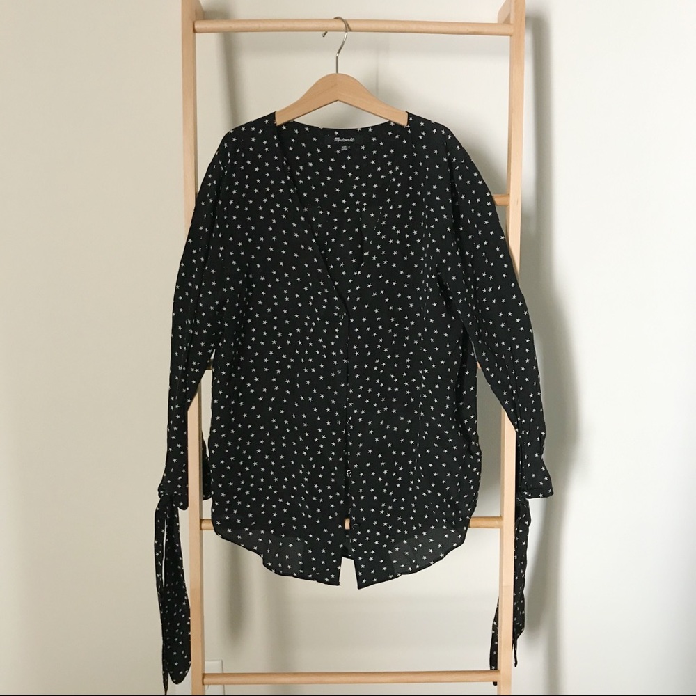 100% Silk Madewell Tie Sleeve Blouse Star…